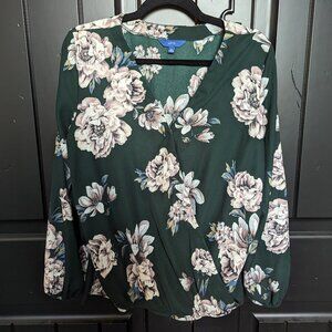 Apt 9 Green Floral Wrap Top Size Medium